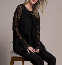 TRIBAL Tiered Blouse With Lined Body in black - women's blouse - alternate view