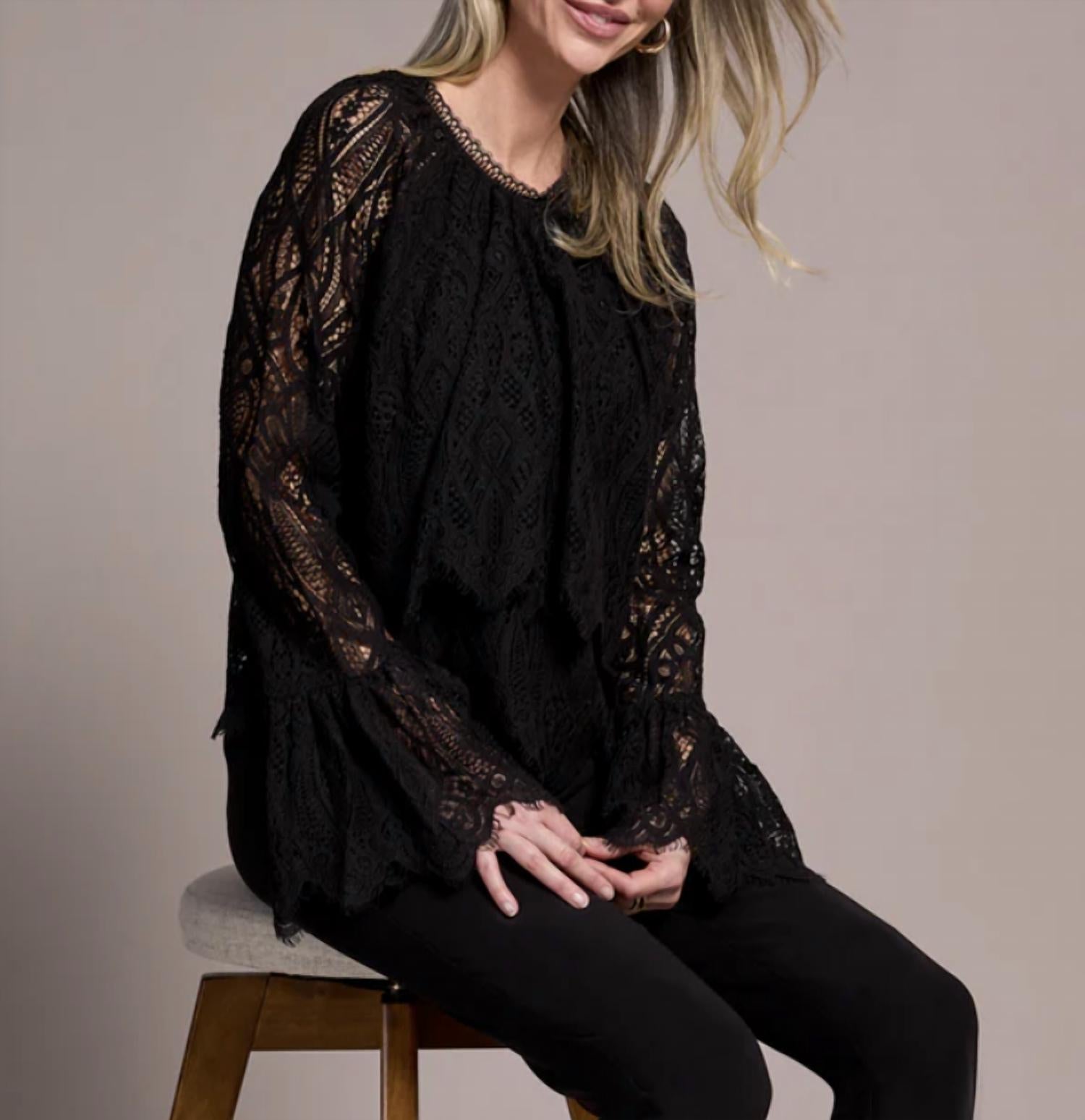 TRIBAL Tiered Blouse With Lined Body in black - women's blouse - alternate view