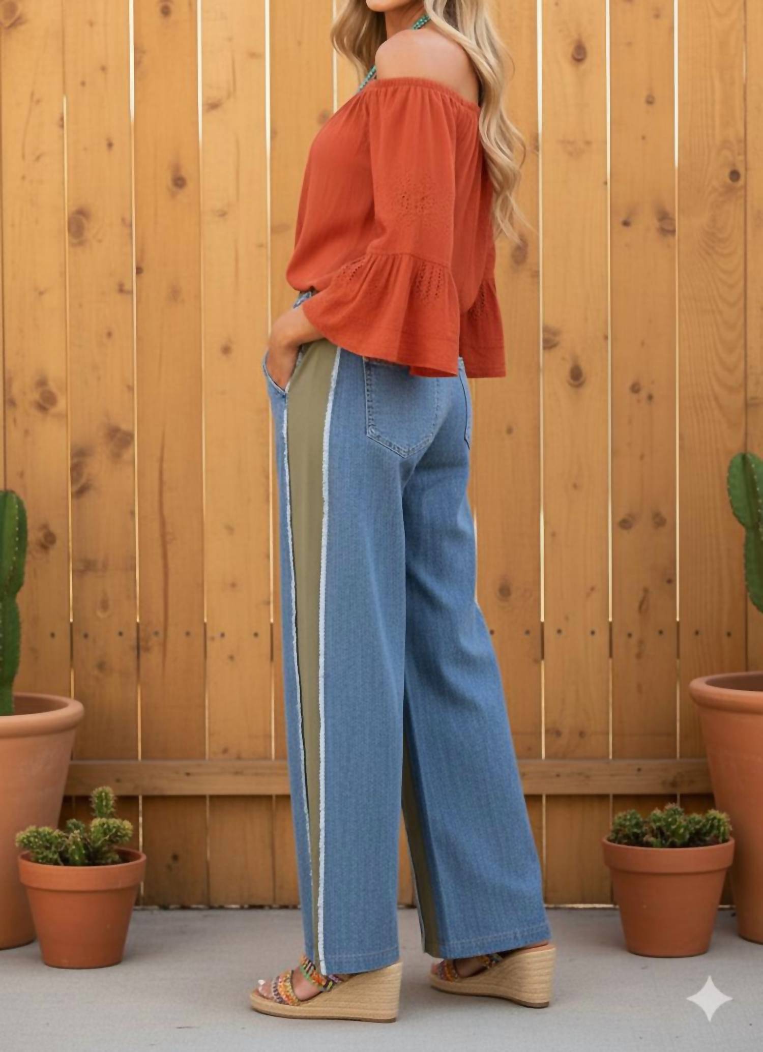 Little Secret Of Mine - Boho Elastic Waist Pocket Contrast Wide-leg Pants