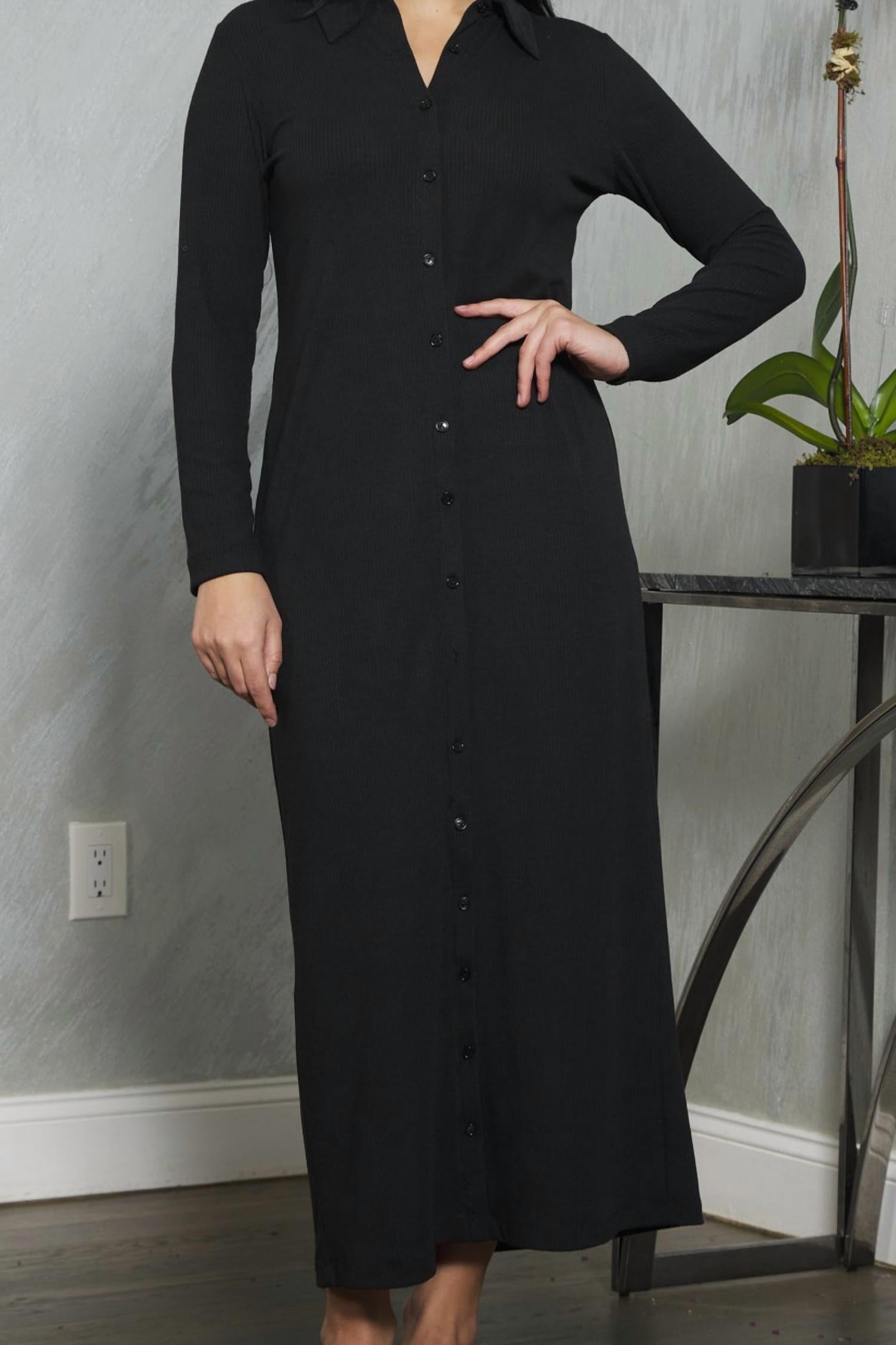 Japparel - Mackenzie Button Down Ribbed Maxi Dress