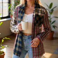 Angie - Mixed Plaid Button Down Shirt