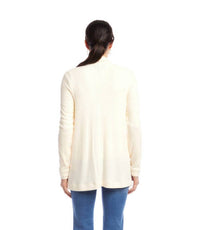Karen Kane Long Sleeve Ribbed Drape Front Cardigan - Petite in dark cream - women's cardigan - view 4