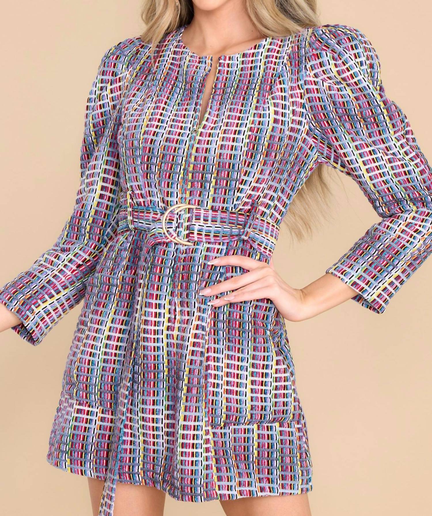 Queen Of Sparkles - Denim Tweed Poof Sleeve Dress