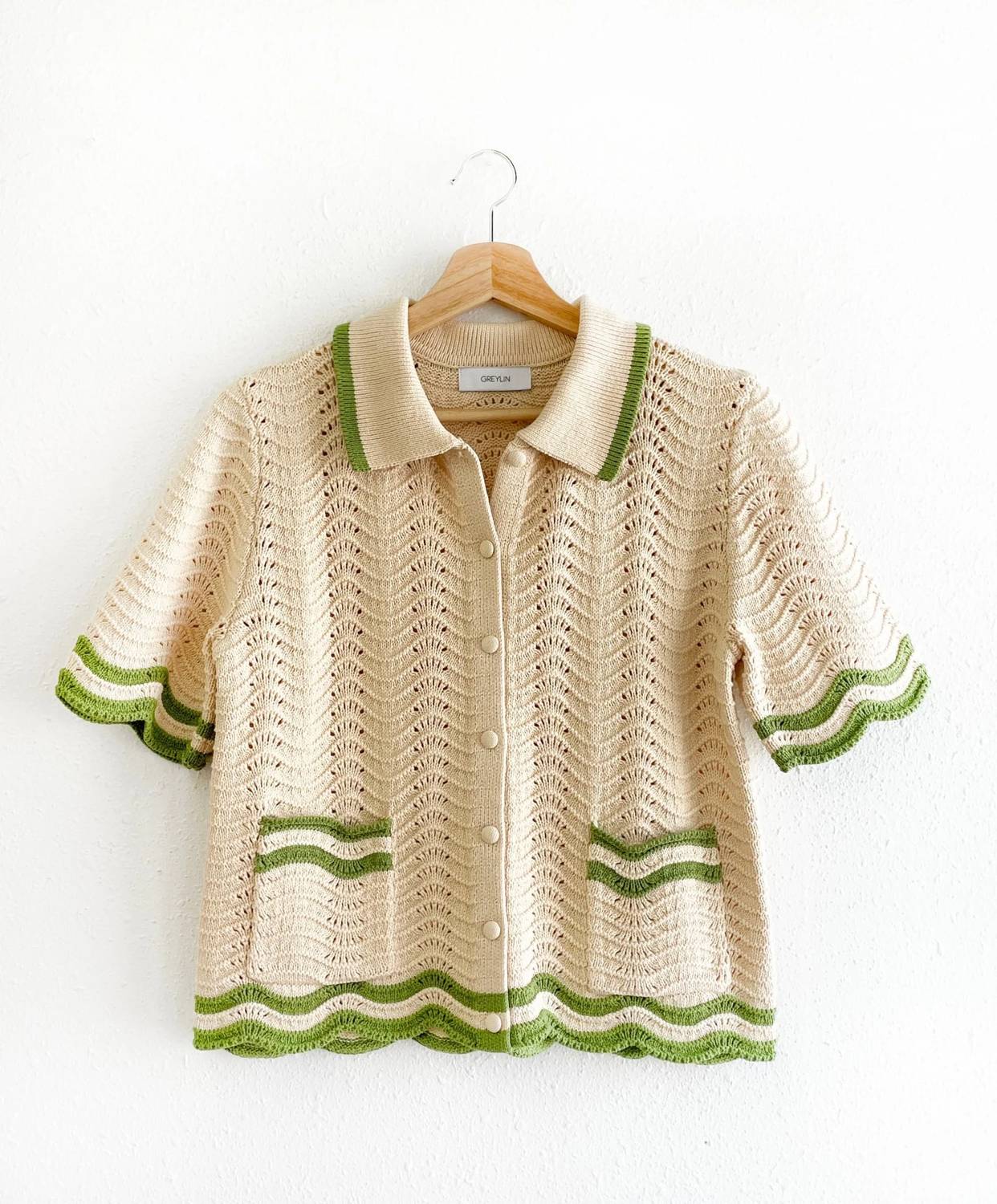 Greylin - Women's Amelia Scallop Hem Button Up Crochet Cardigan