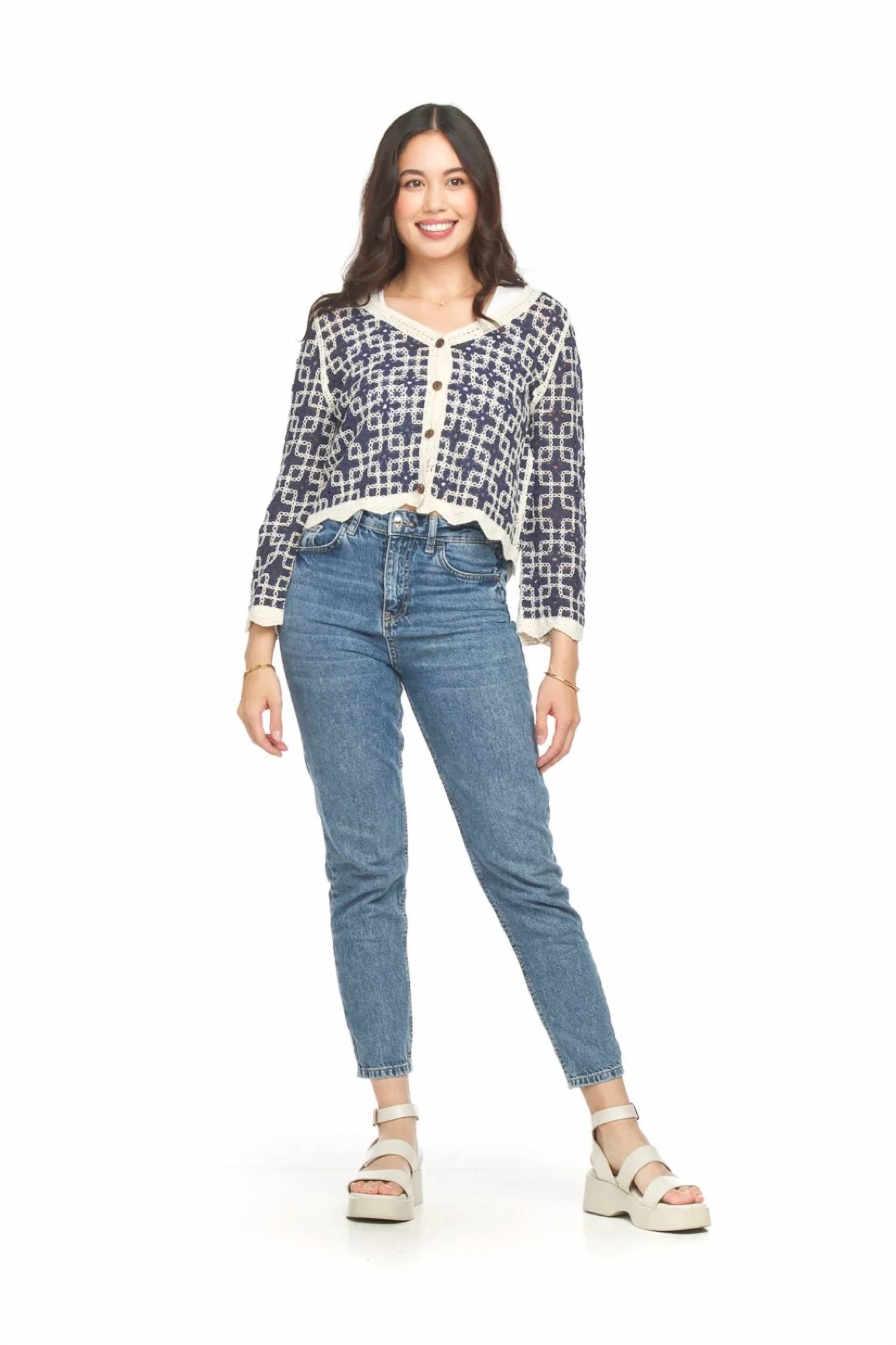 Papillon - Crochet Button Front Bell Sleeve Cardigan