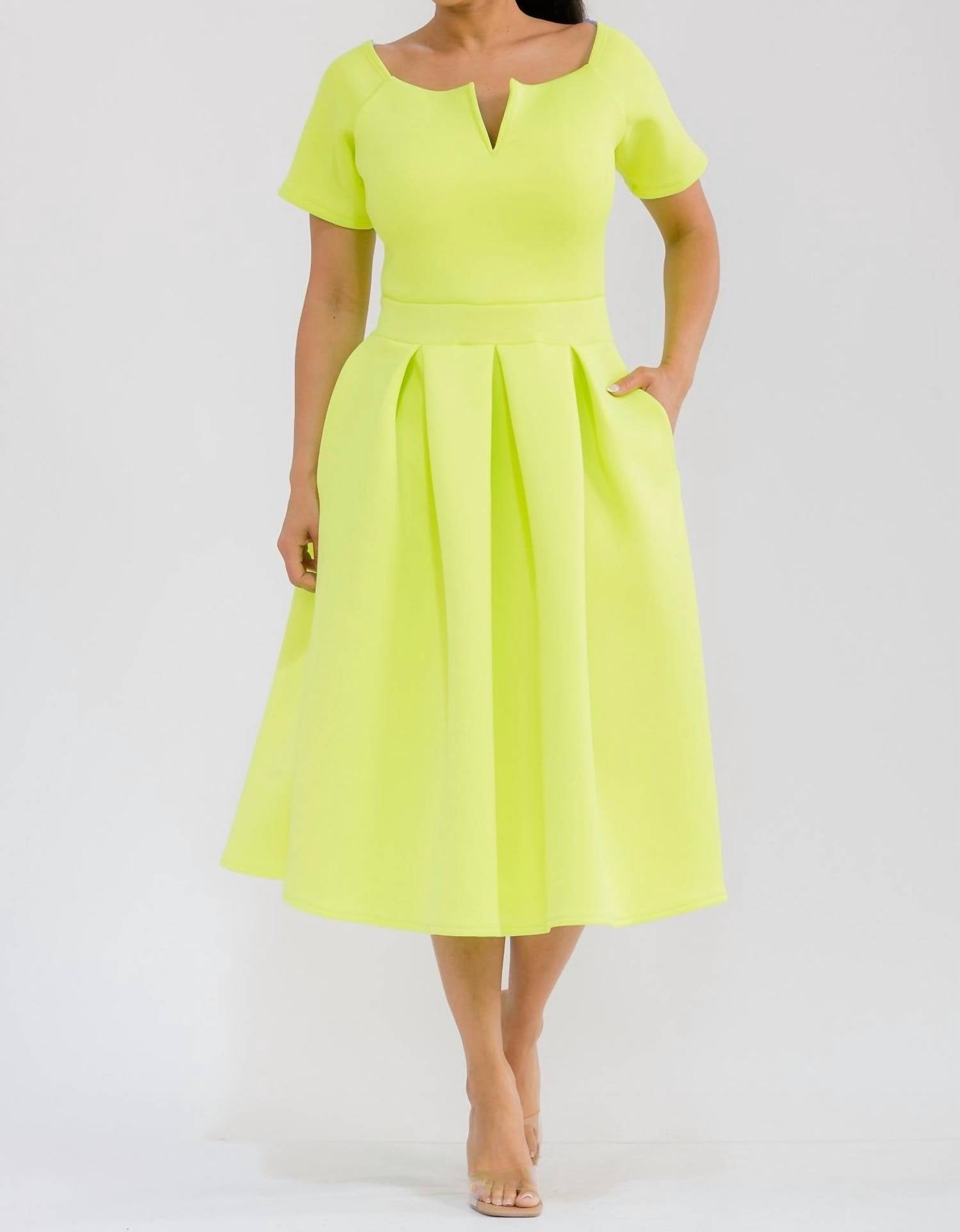 Karen T Design Pleated Midi Dress in yellow - women's dress - view 6