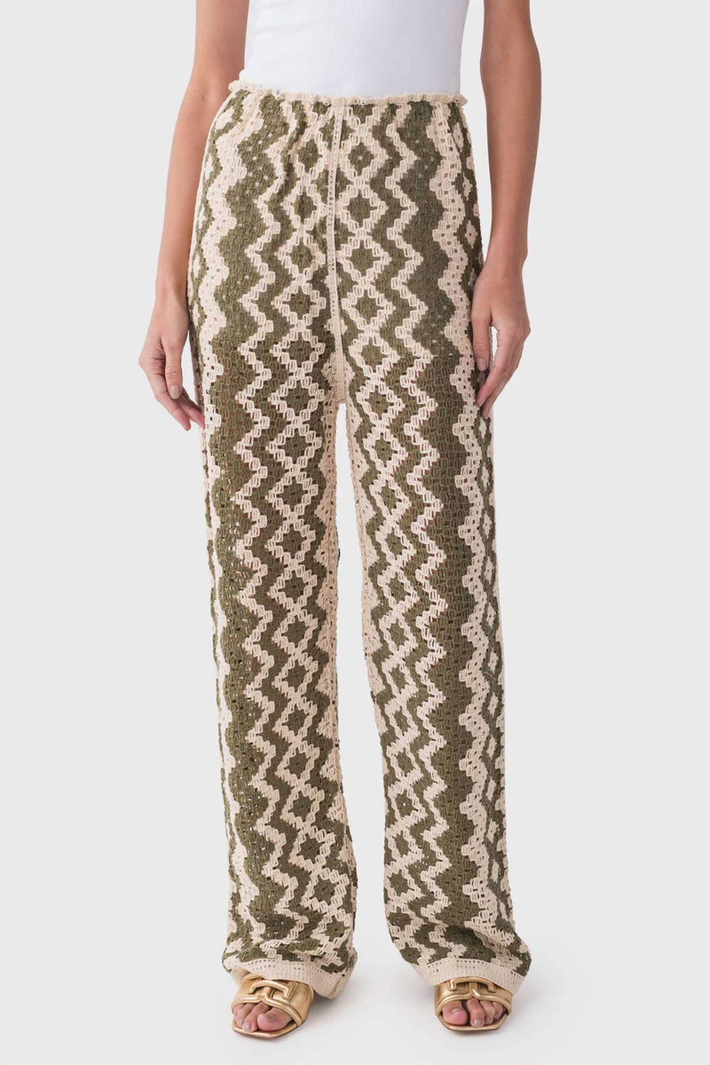 RD Style Kya Crochet Pants in natural green - women's pants