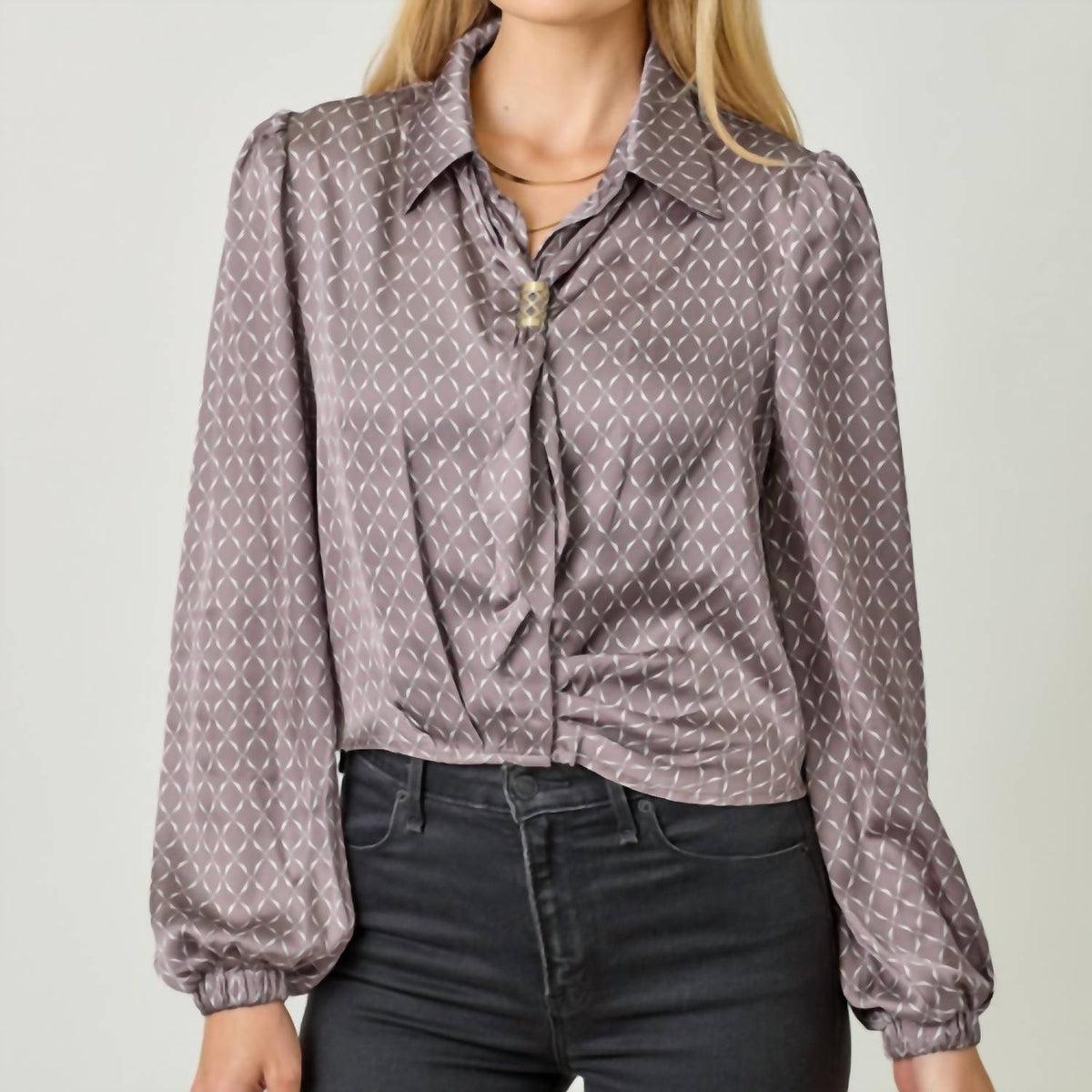 Mystree - Pacey Geo Print Scarf Blouse