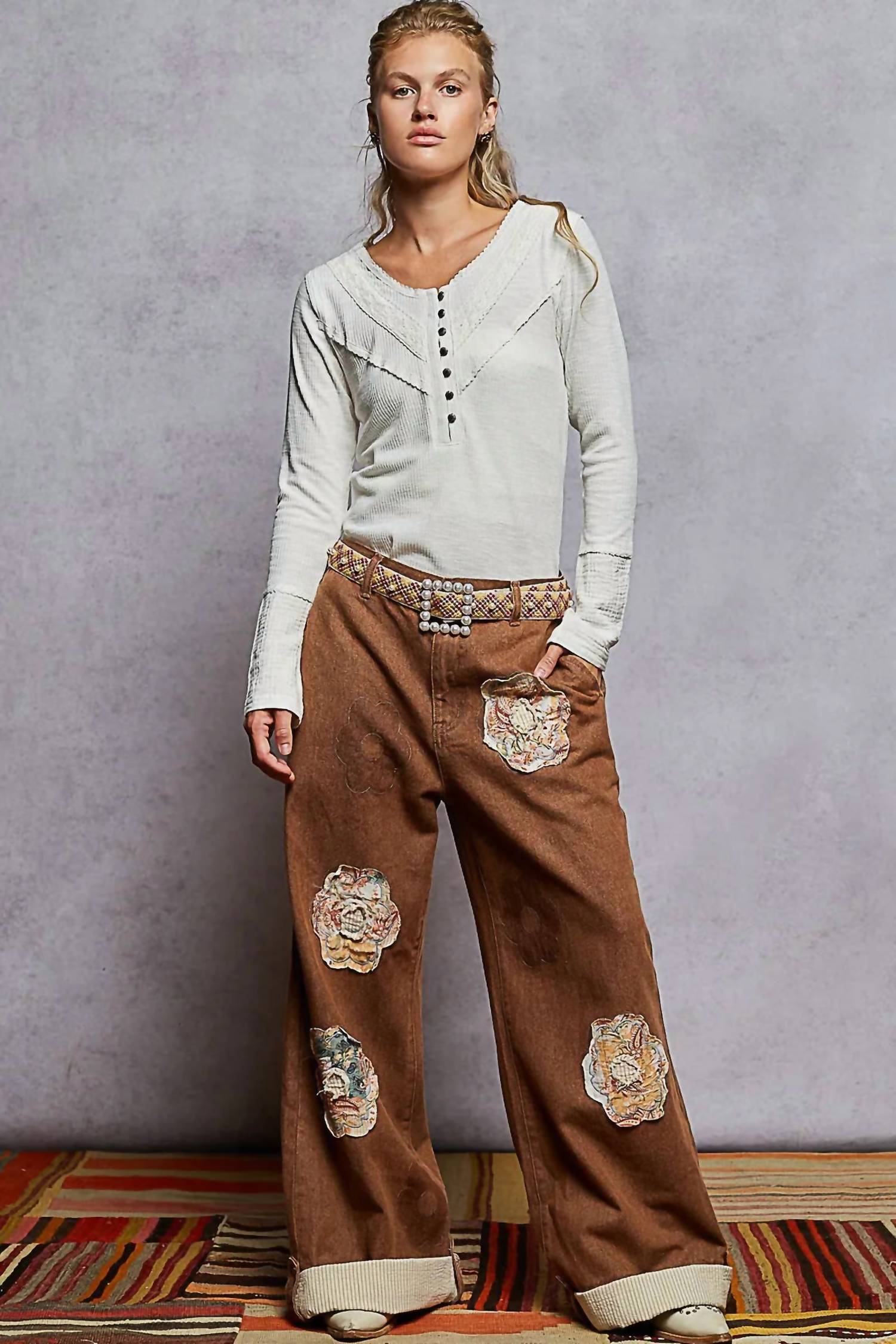 Pol - Floral Patchwork Wide Leg Pants