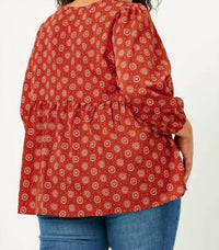 Hayden La - Tie Neck Floral Printed Peasant Top - Plus
