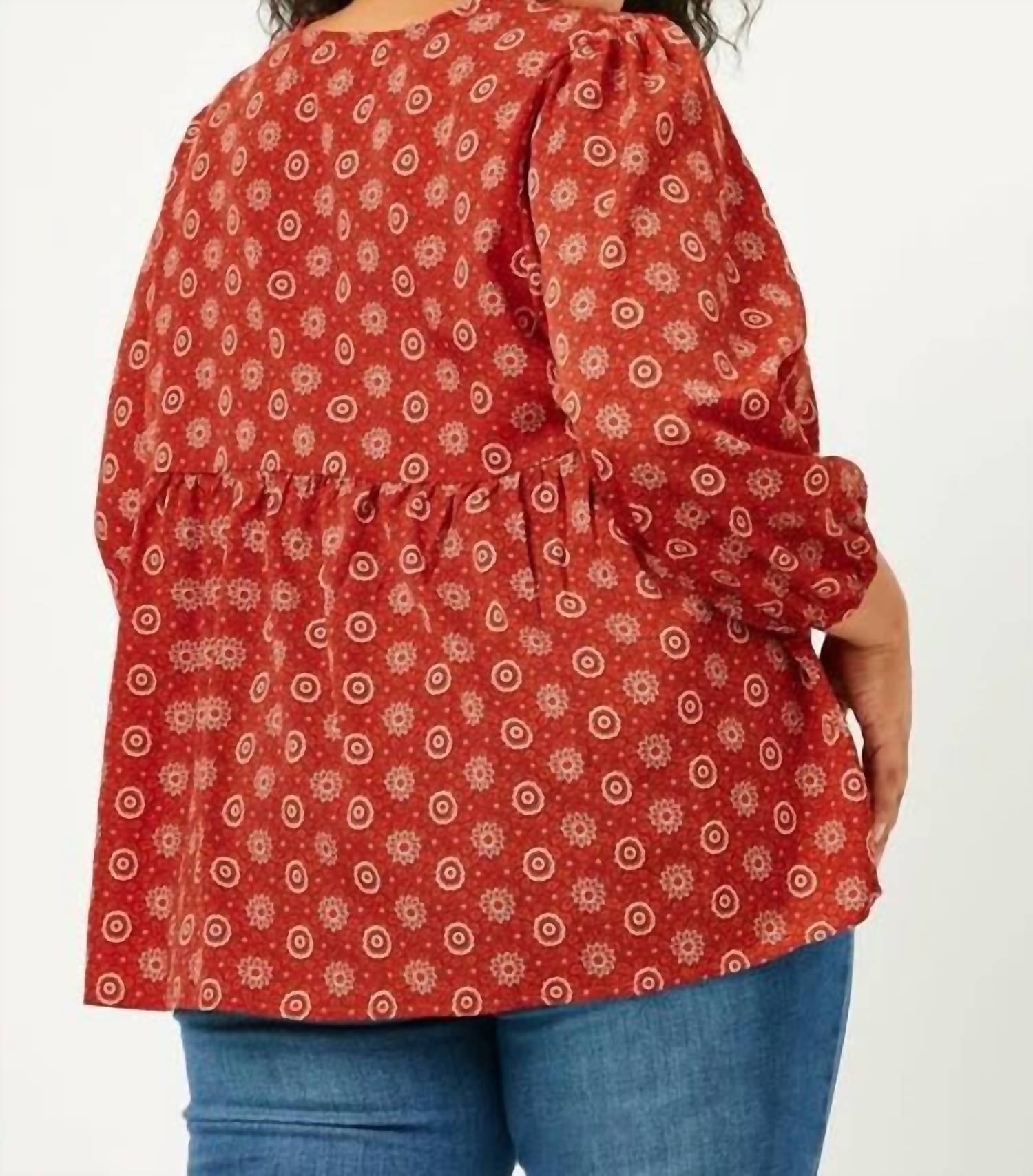 Hayden La - Tie Neck Floral Printed Peasant Top - Plus