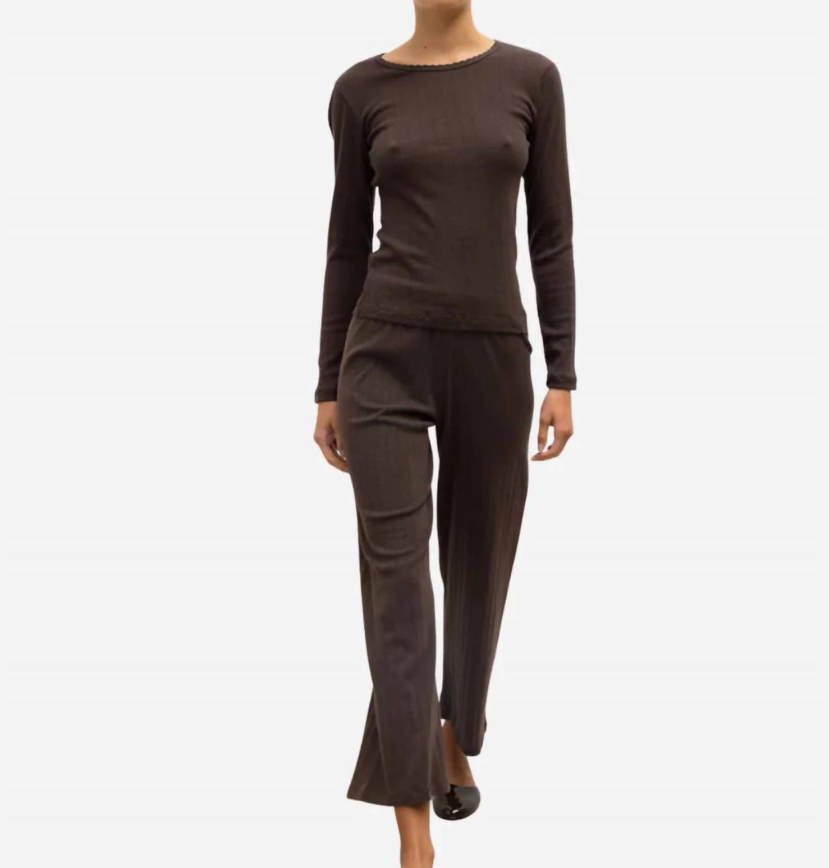 Leset - Pointelle Cotton Long-sleeve Slim Fit Top