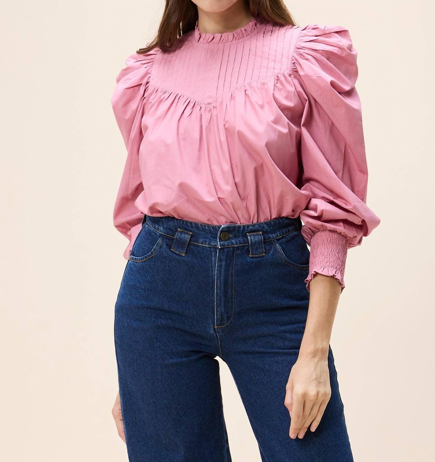Cleobella Irina Bishop Sleeves Blouse in mesa rose - women's blouse