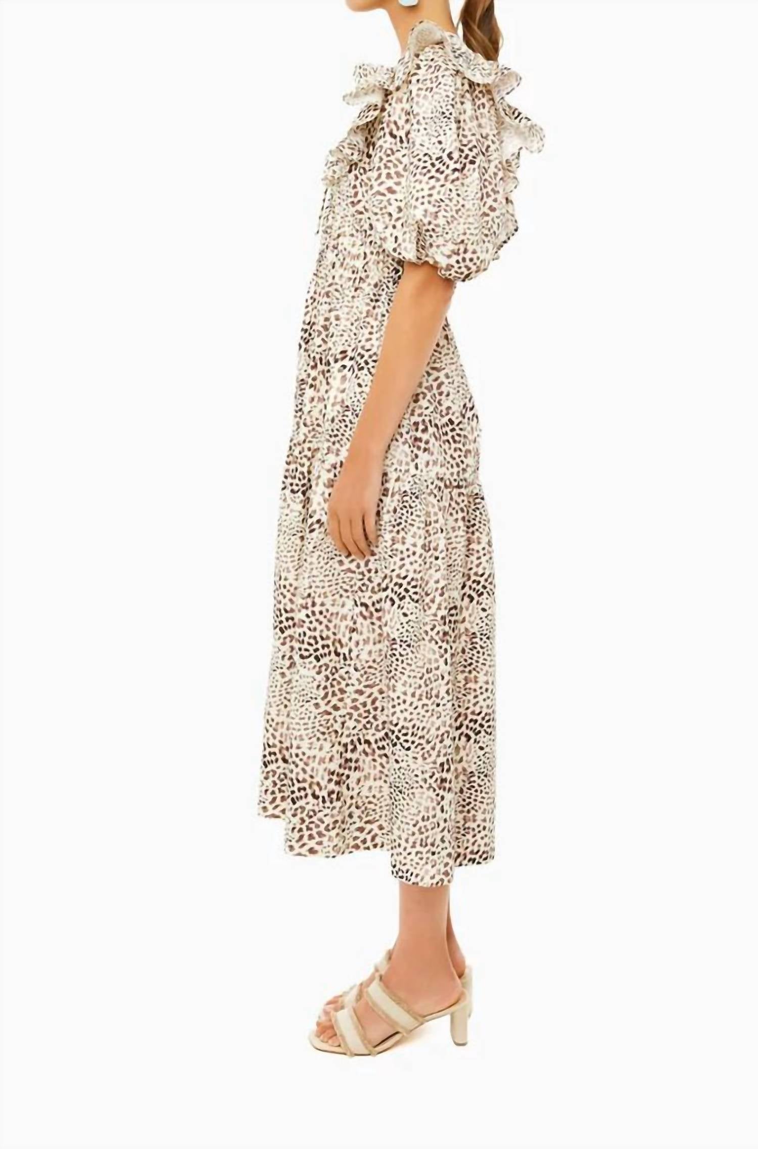 Sea - Calla Cheetah Puff Sleeve Neck Dress