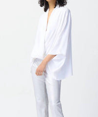 Joseph Ribkoff Weslyn Woven Dolman Sleeve Wrap Top in vanilla - women's blouse - detail view