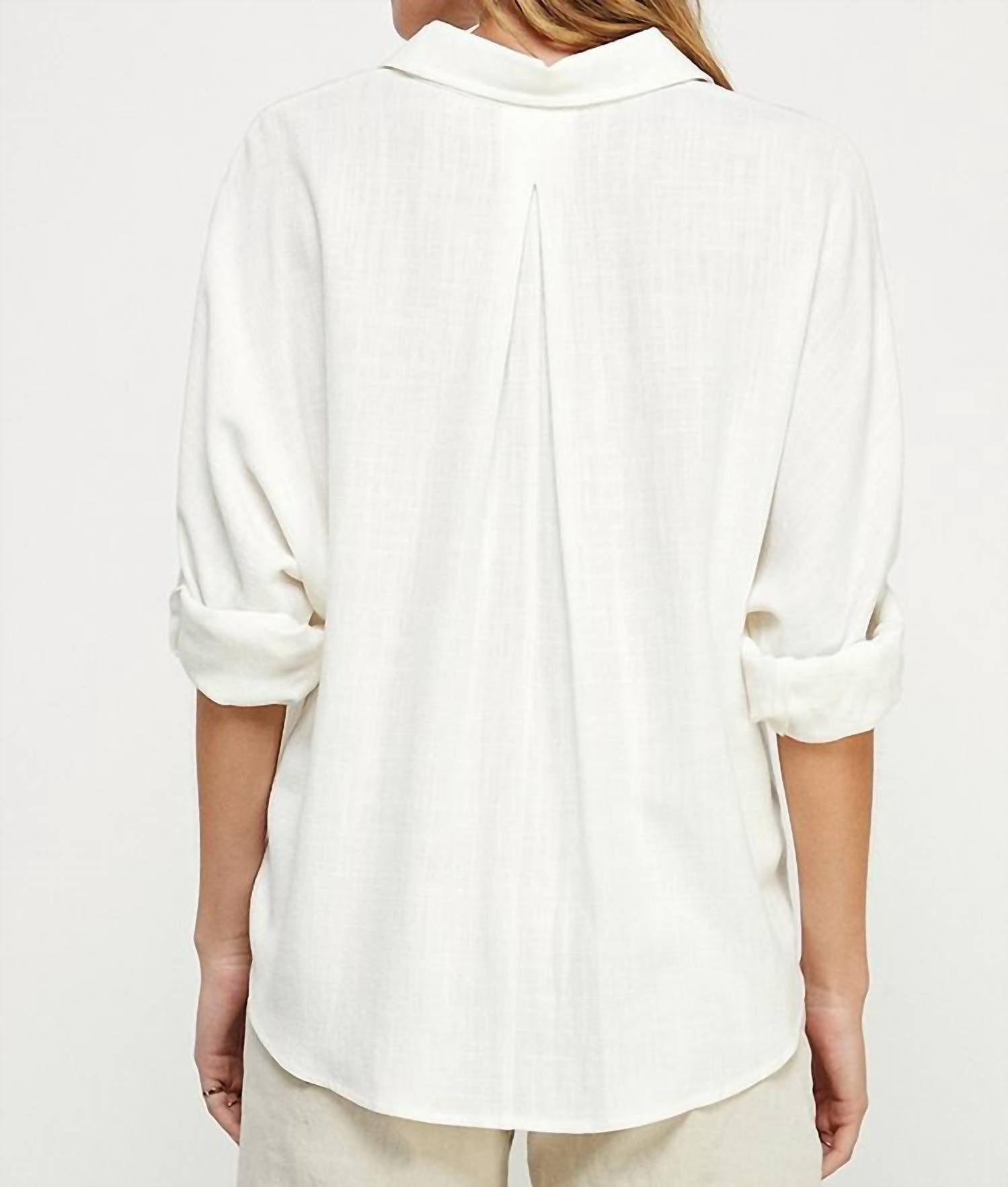 Allie Rose - Linen Blend Long Sleeve Roll Tab Dolman Shirt