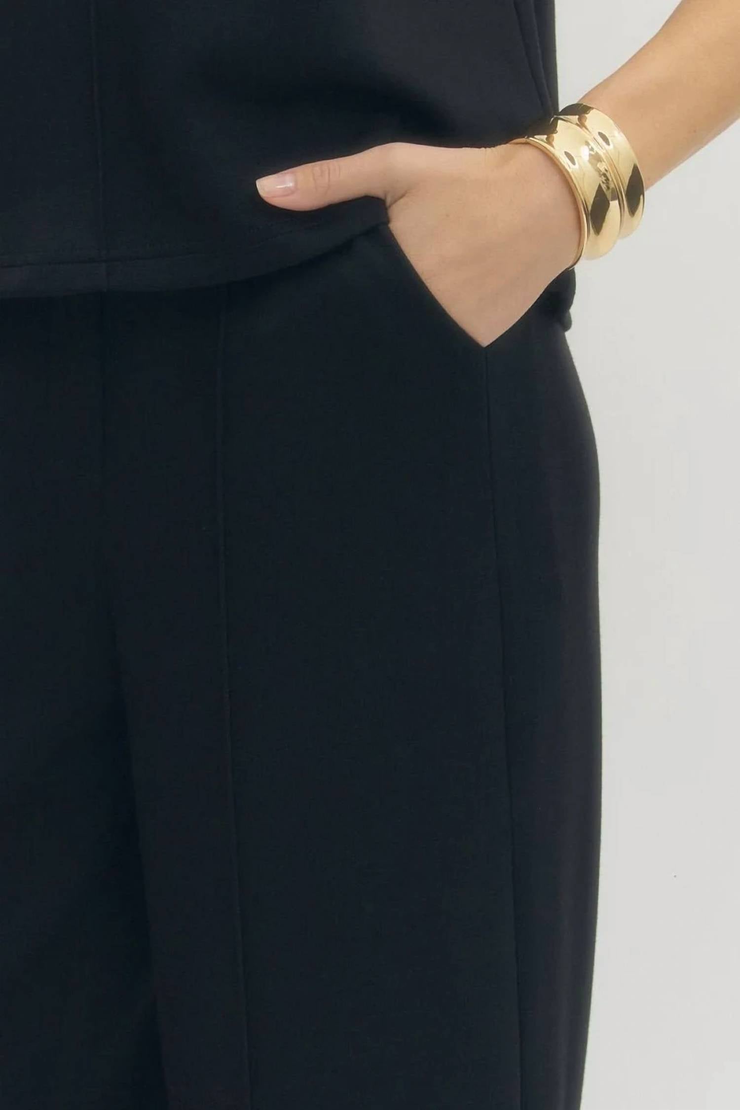 Entro - Solid Knit Wide Leg Pants