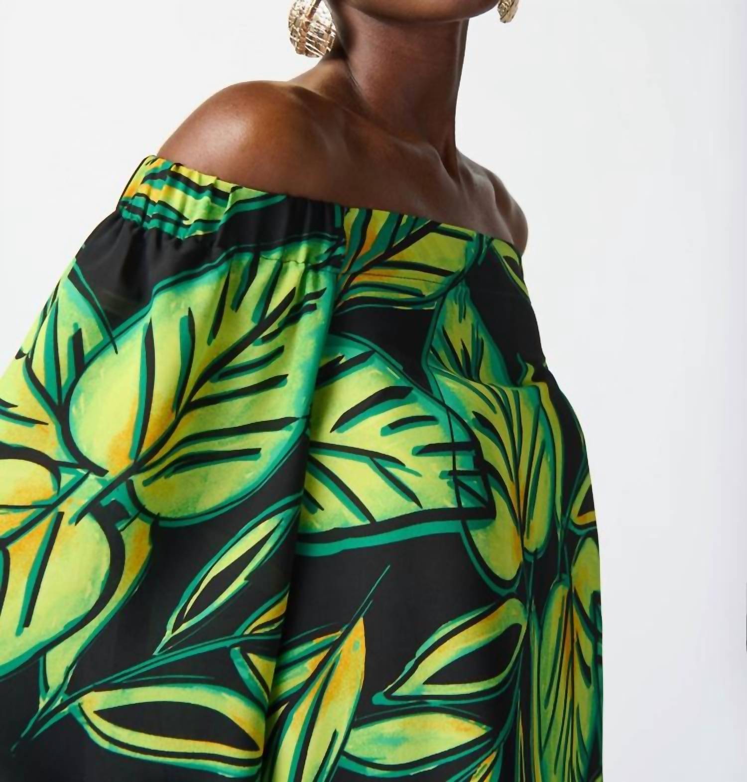 Joseph Ribkoff Lilibeth Leaf Printed Georgette Off The Shoulder Top in multi - women's blouse - alternate view