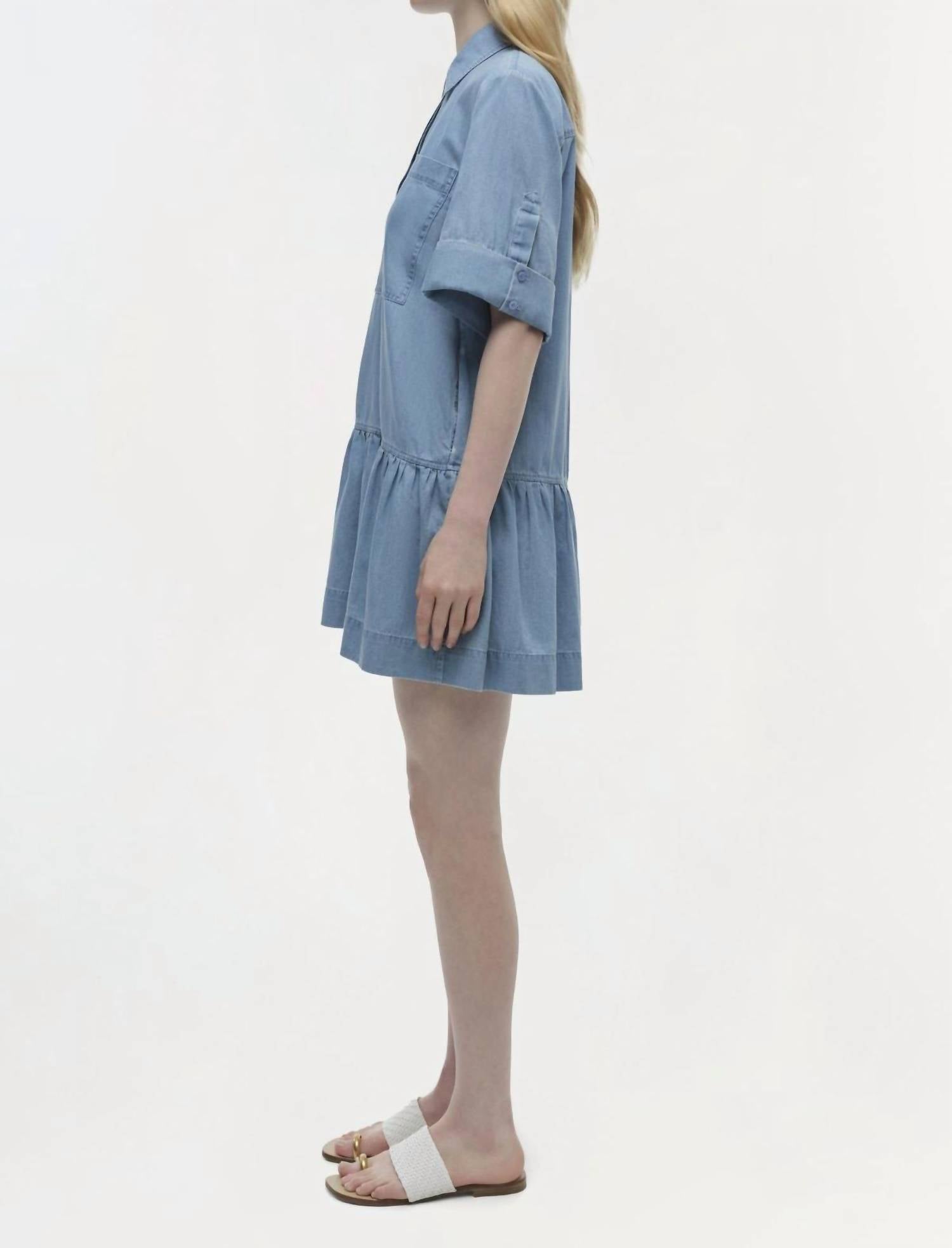 JONATHAN SIMKHAI Cris Short Sleeve Shirt Dress in stratus - women's dress - alternate view