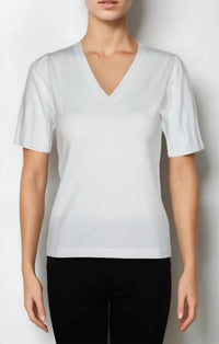 Metric Knits - Gloria Puff Sleeve V Neck Pullover Top