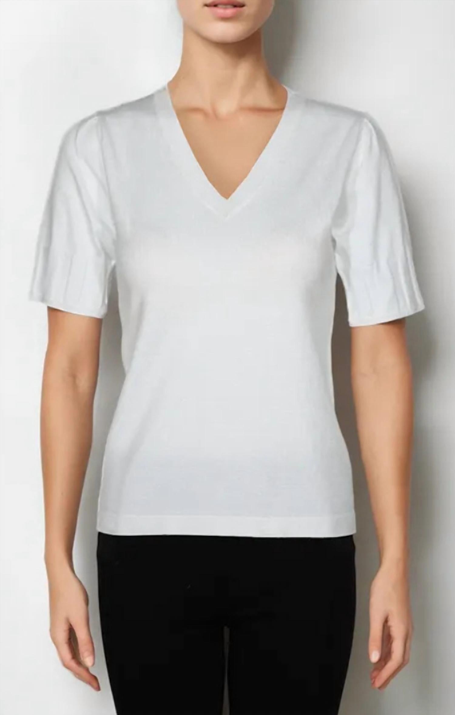 Metric Knits - Gloria Puff Sleeve V Neck Pullover Top