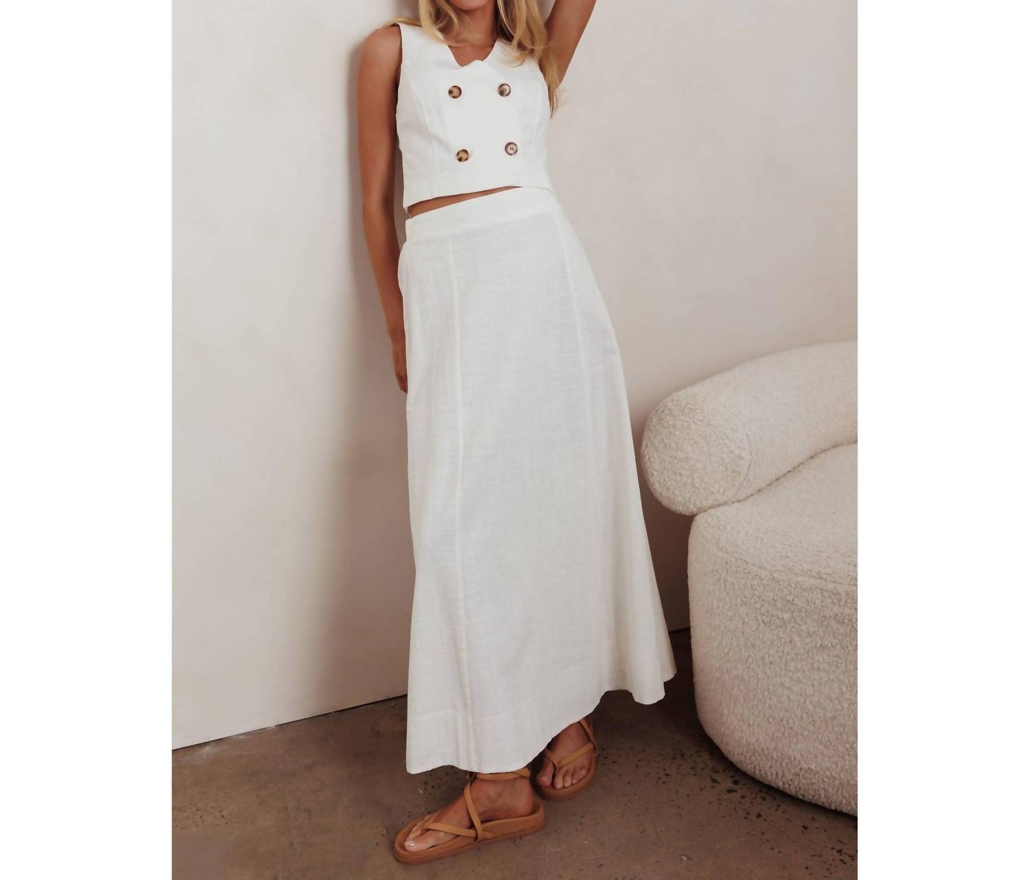 One And Only Collective - Button Detail Vest And Maxi Skirt Set