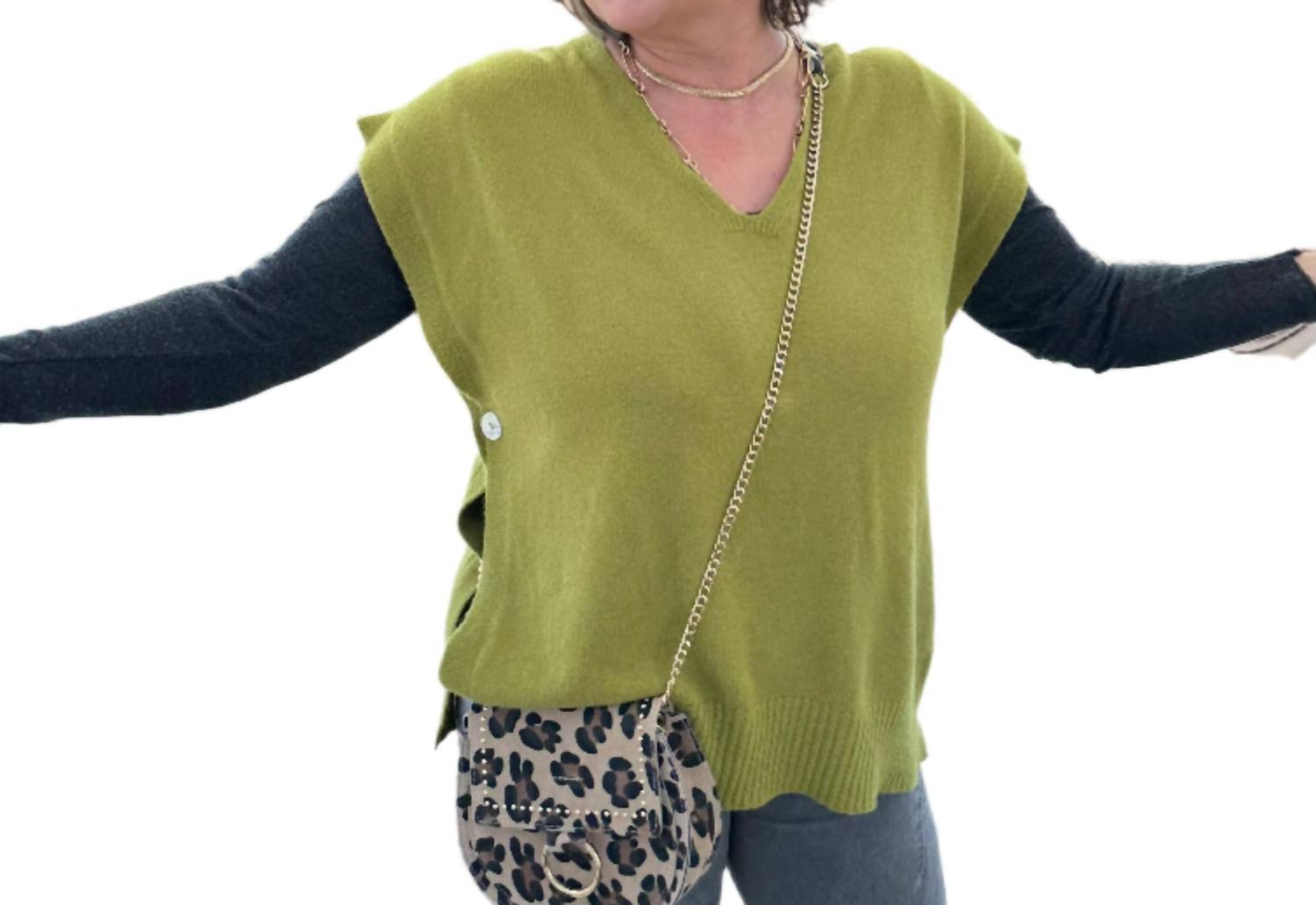 Made In Italy - Sleeveless Throw Over Sweater Top