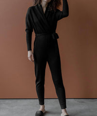 SSKEIN Wrap Neck Jumpsuit in black - women's pants