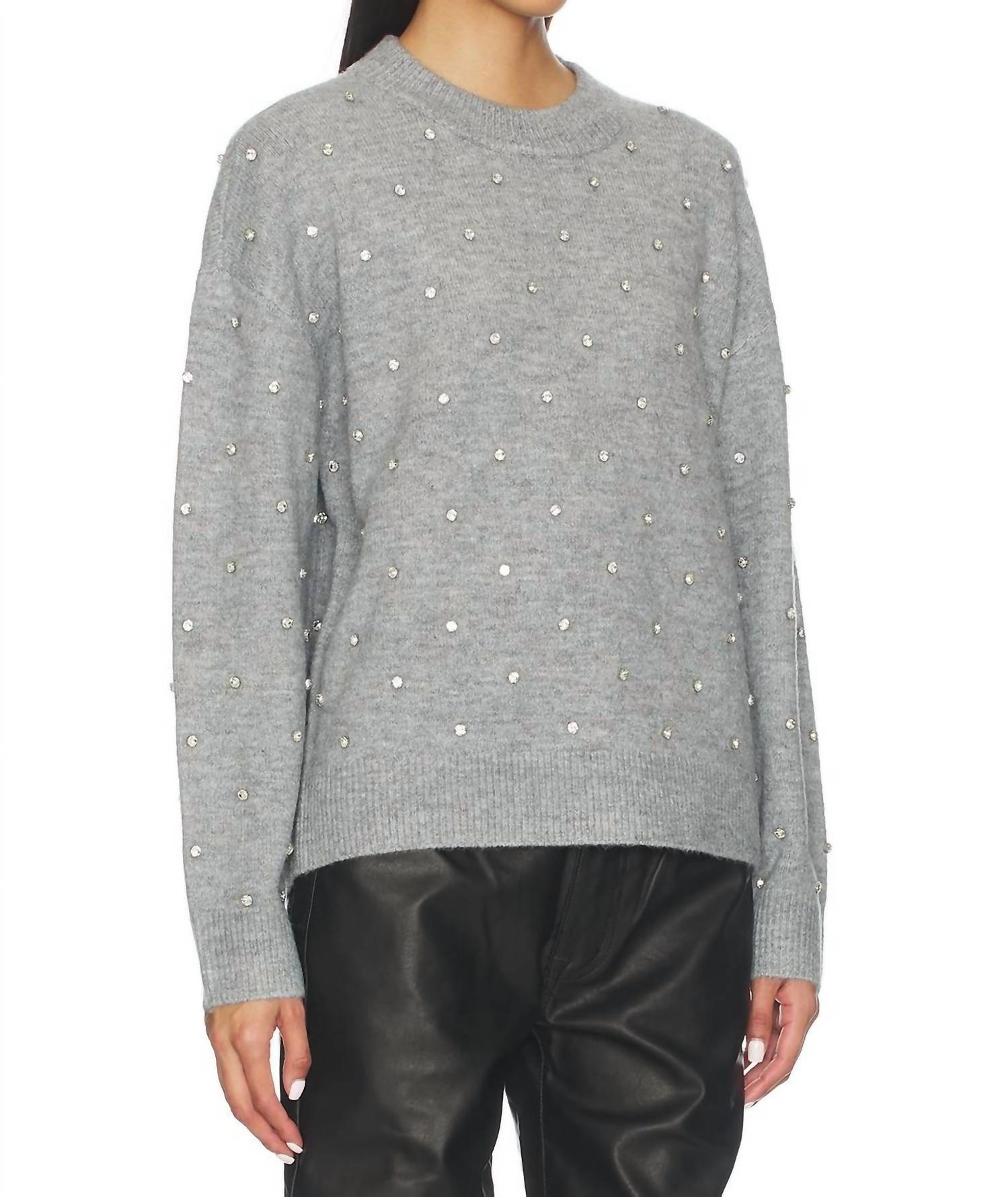 PISTOLA Aura Long Sleeve Sweater in charcoal diamante - women's sweater - detail view