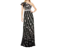 Mac Duggal - Women's Embroidered Ruffled One Shoulder Lace Up Gown