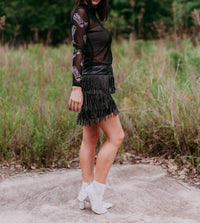 Merigold Kiss - Women's Django Mesh Top With Rhinestone Boot Embellishments