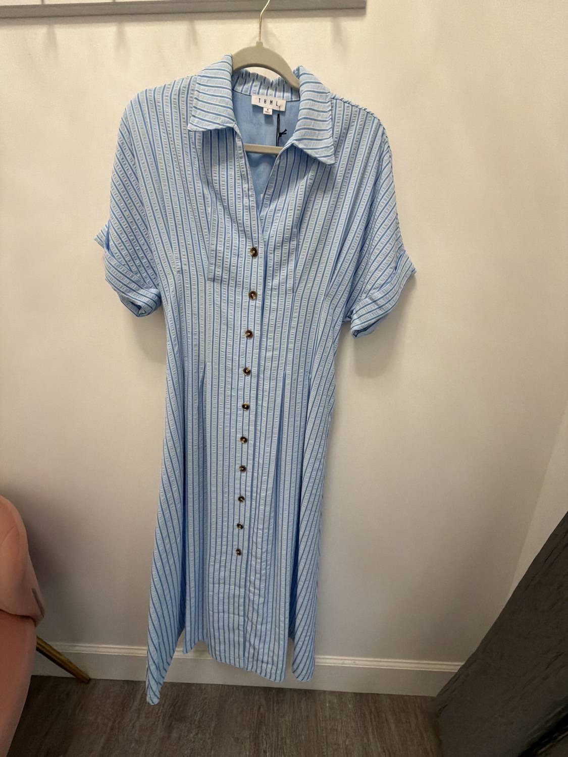 Thml - Women's Short Sleeve Striped Button Down Dress