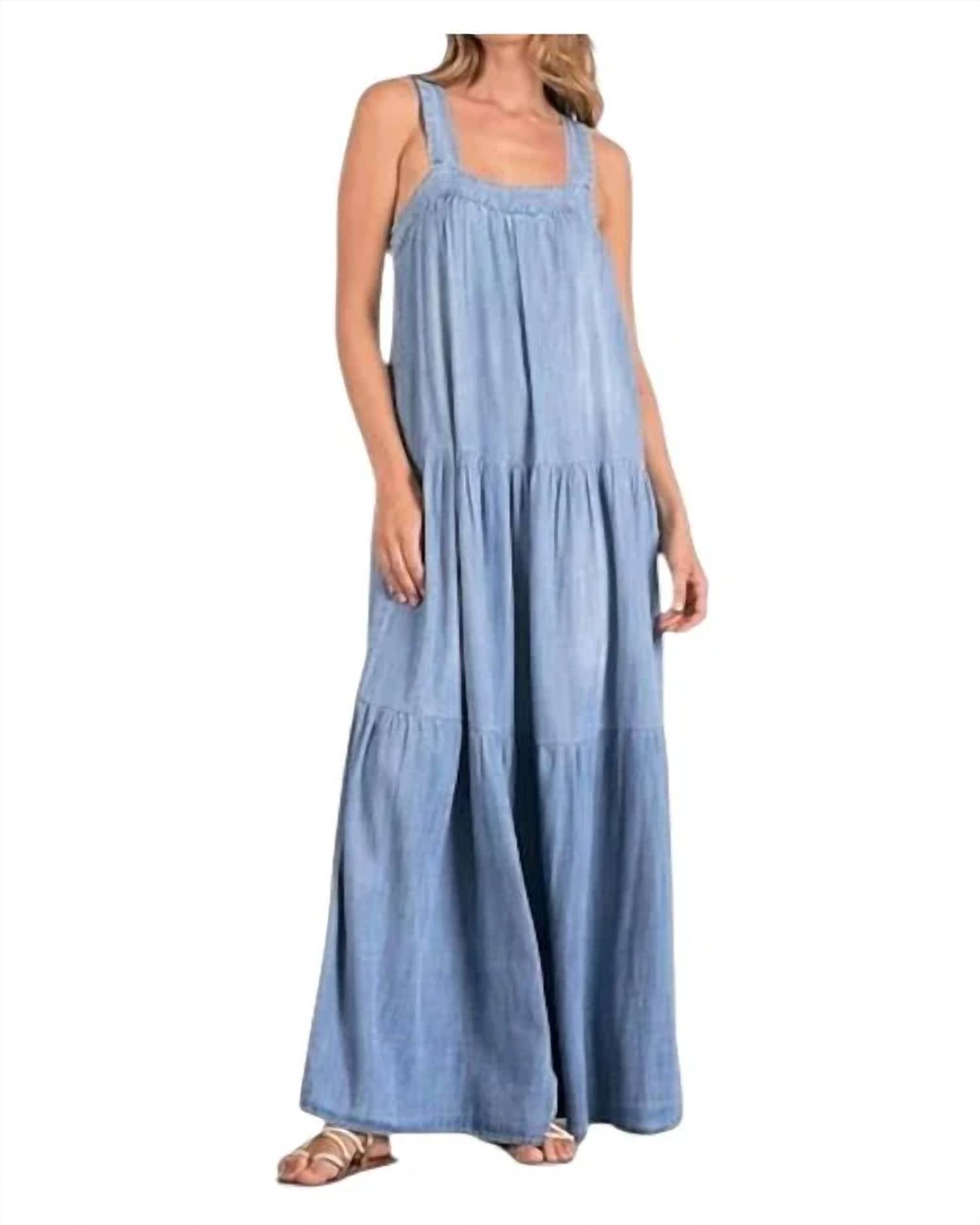 Elan - Wide Tank Straps Tiered Maxi Dress
