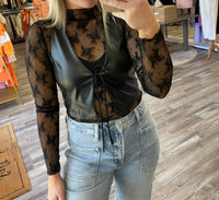 Blue Blush - Leather Front Tie Vest