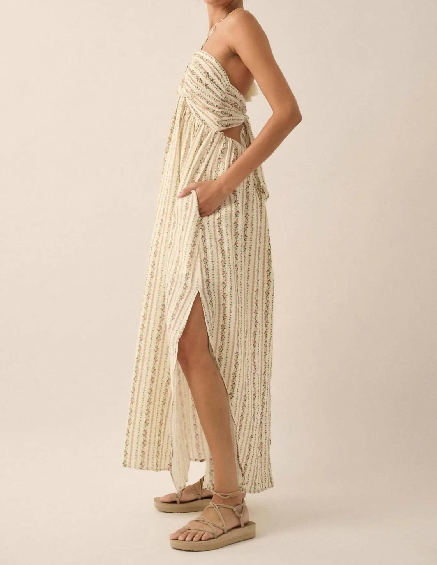 Promesa - Trellis Blossoms Floral Gauze Halter Maxi Dress