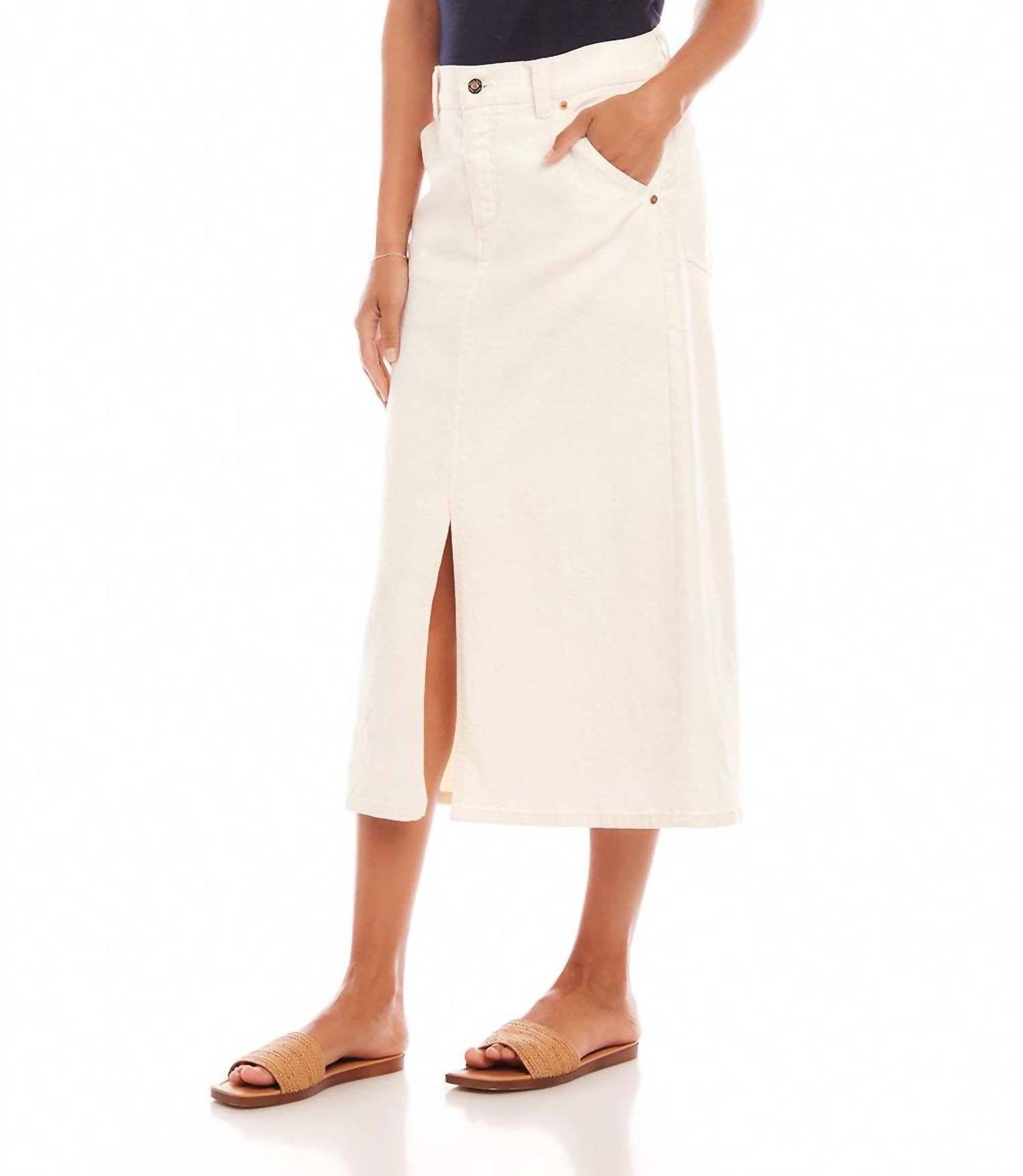 Karen Kane Women's Denim Midi Skirt in natural - women's skirt - detail view