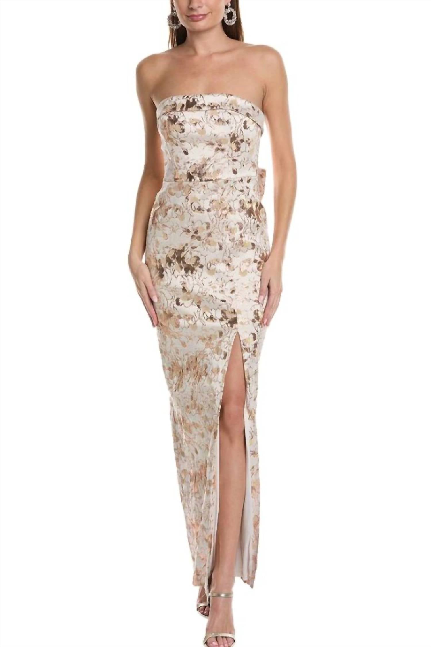 Aidan Mattox - Floral Metallic Jacquard Bow Detail Gown