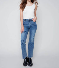 CHARLIE B Heart Embroidered Jean in medium blue - women's jeans - view 4