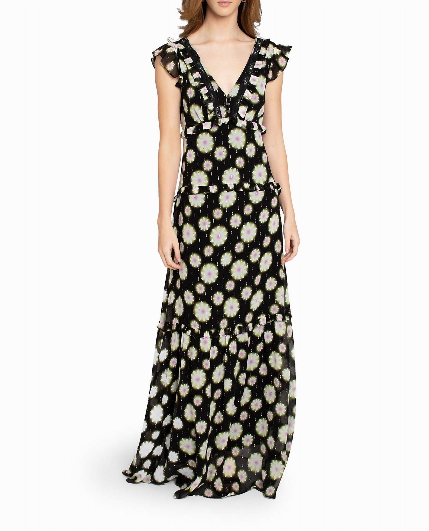 Nicole Miller - Hazy Daisy Ruffle Maxi Dress