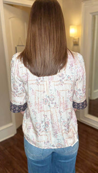 Voy - Button Down Mixed Pattern Top