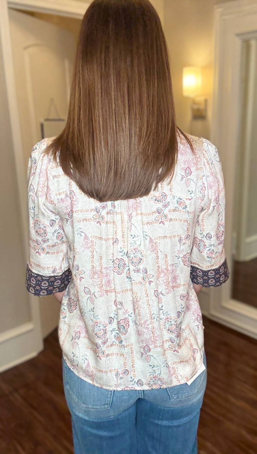 Voy - Button Down Mixed Pattern Top