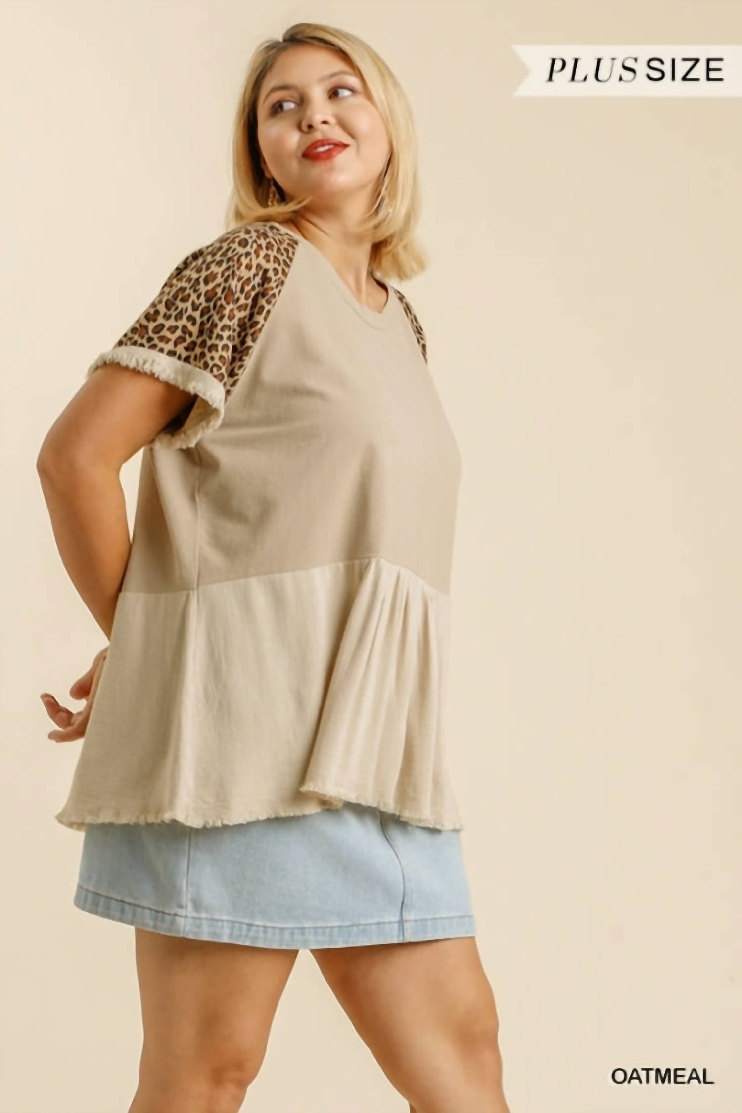 Umgee - Leopard Sleeve Babydoll Top