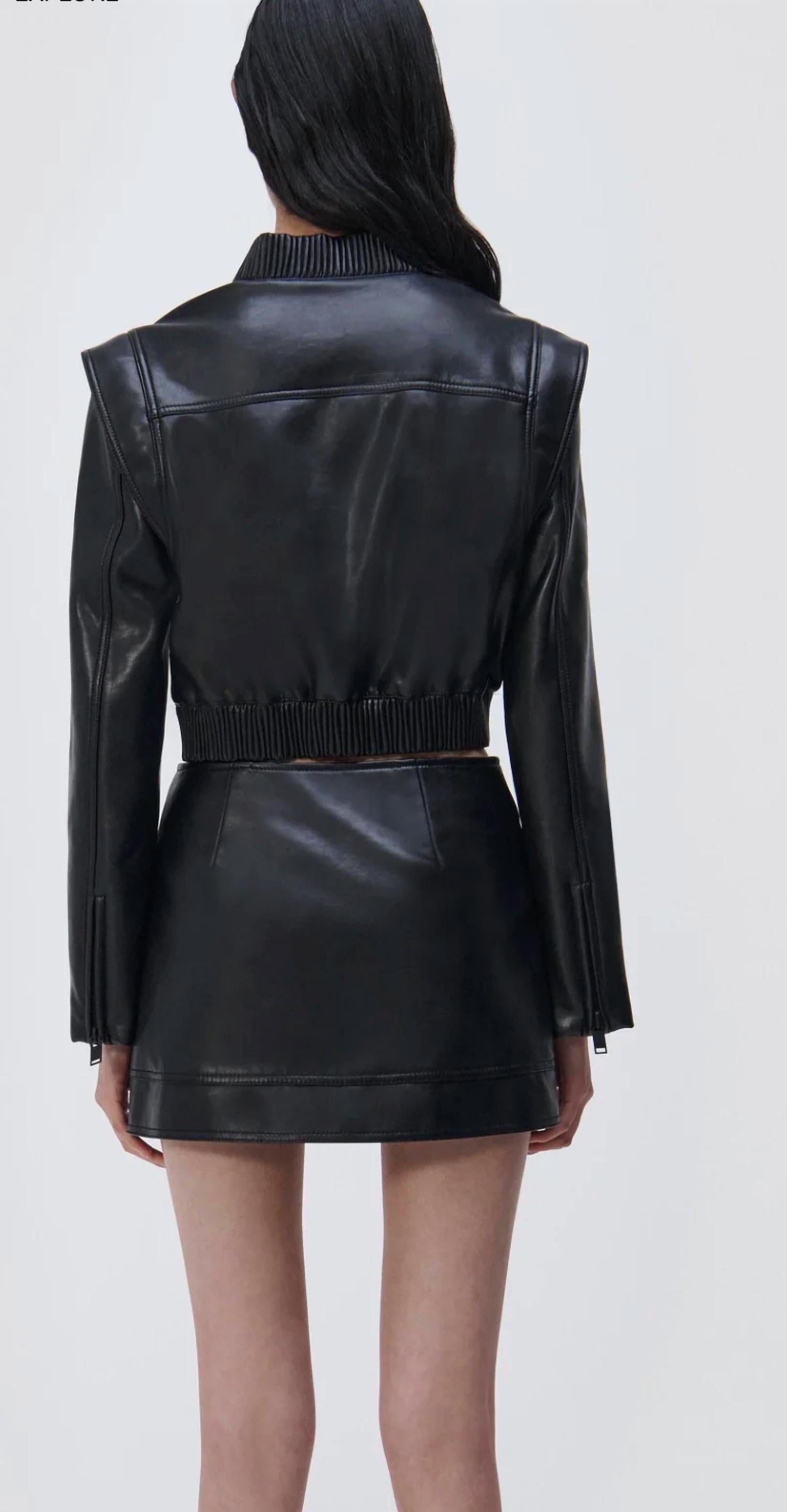 SIMKHAI Doreen Boxy Bomber Jacket in black - women's jacket - alternate view