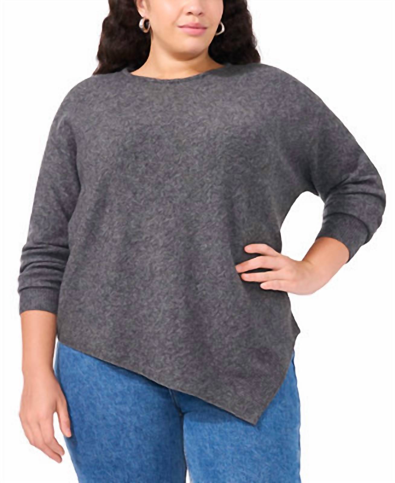 VINCE CAMUTO Women's Asymmetric Hem Sweatshirt - Plus in heather grey - women's long sleeve top