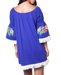umgee Embroidered Off The Shoulder Dress in royal blue - women's dress - detail view