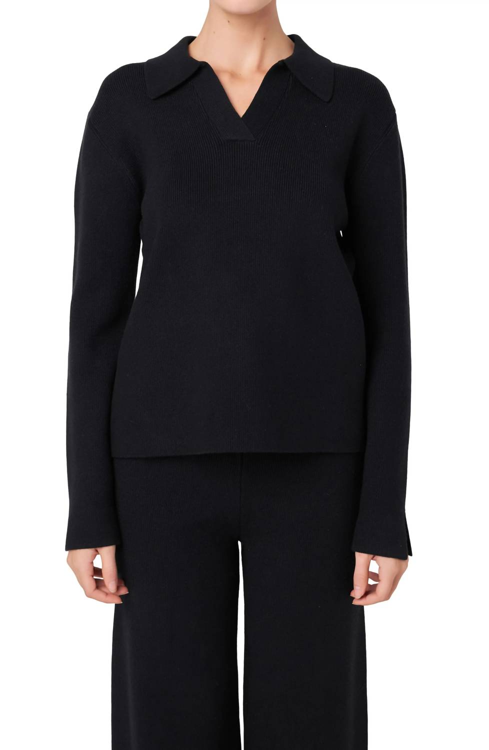 English Factory Polo Collar Sweater in black - women's sweater