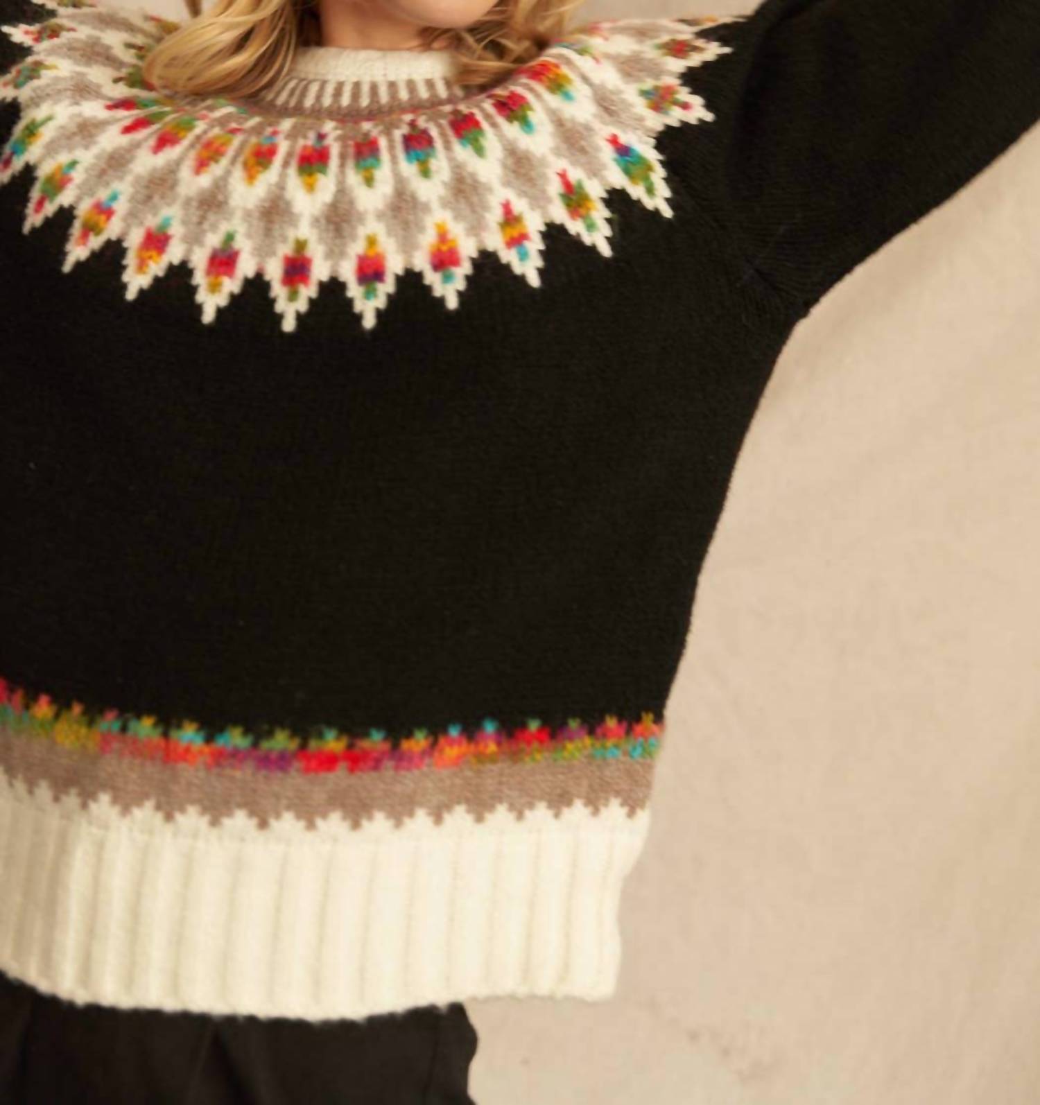 En Creme - Fern & Feather Pattern Knit Sweater