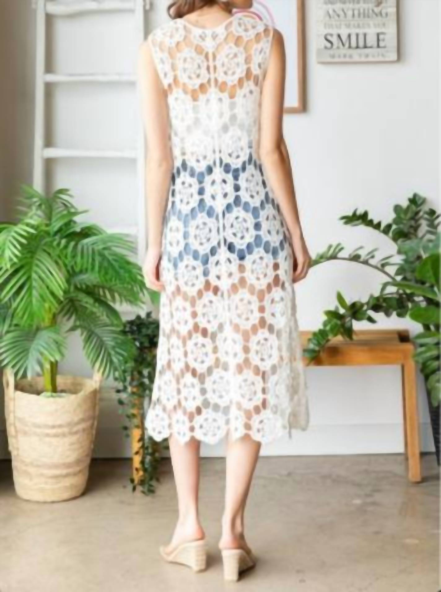 Veveret Sleeveless Crochet Dress Vest in white - women's jacket - detail view
