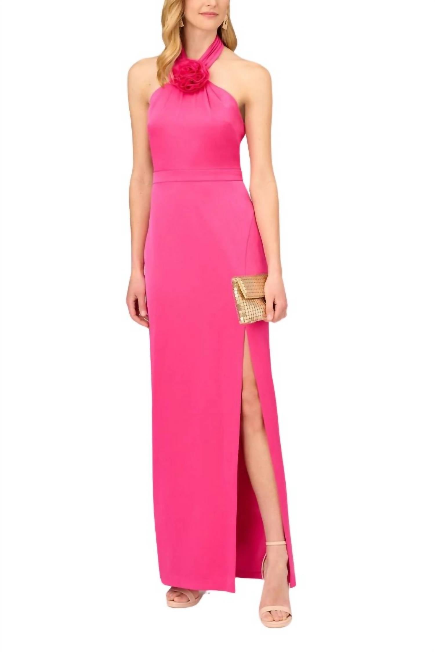 Aidan Mattox - Women's Satin Halter Rosette Accent Dress