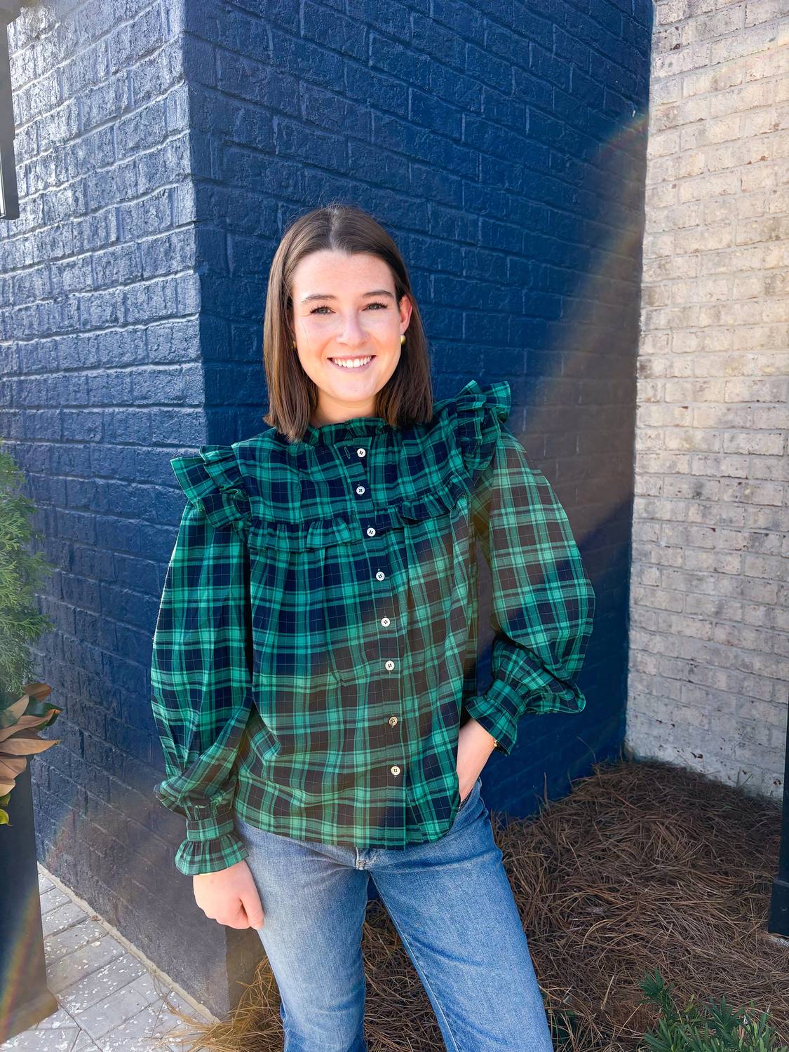 Pinch - Ruffle Plaid Blouse